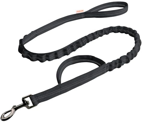 FOVRLZSE Reflective Bungee Dog Leash(Black) - 4FT to 5FT Adjustable Shock Absorbing Leash with Double Padded Handle & 360° No Tangle Metal Clasp for Small Medium Large Dogs