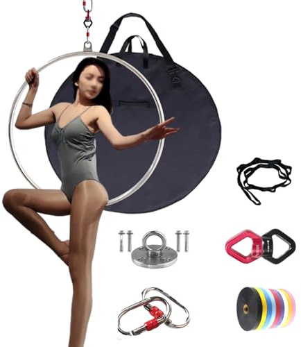 ZGYOZMNG Aerial Lyra Hoop Set mit Aufbewahrungstasche, Edelstahl-Einpunkt-Aerial-Yoga-Ring, Tragbare Aerial Hoop Ausrüstung für Tanzstudios (Größe: 90 cm (35)) (95 cm (37))