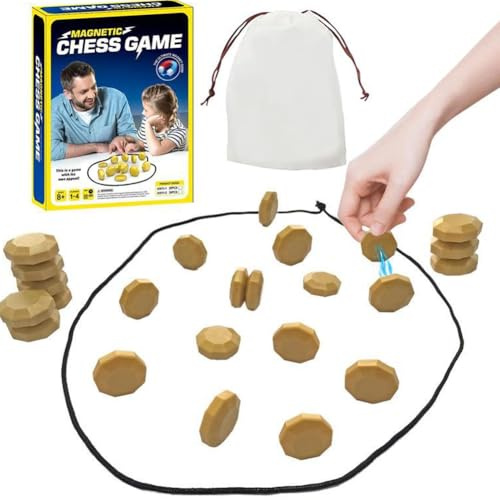 Magnet Schachspiel, Magnetic Strategy Game, Mit Spielseil, Party, Reise und Camping Magnetspiel Tisch, Magnet Schach Familientreffen für Kinder und Erwachsene (Gold)