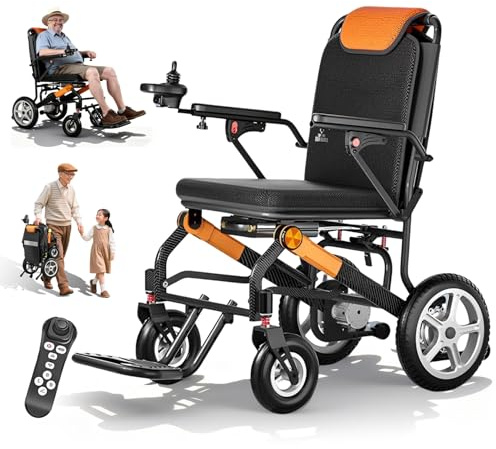 Elektrorollstuhl Faltbar Leicht 14.5 kg mit Fernbedienung, Elektrischer Rollstuhl für Senioren & Reise, 400W Motor, 25km Reichweite, 150kg Belastbar (Amperestunden, 12)