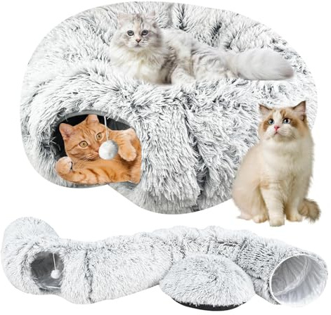 Brysalis Kattunnel rund stora katter, tunnel, munk, lektunnel katt, tunnel, kattleksak, leksak, katttunnel, plysch för huskatt