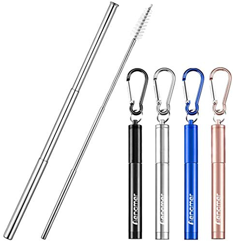 Aenamer Pailles RéUtilisables Pliables 4 Pièces- Portable TéLescopiques en Acier Inoxydable De Voyage Boire Pailles avec BoîTier et Brosse de Nettoyage pour Fête Maison Bureau