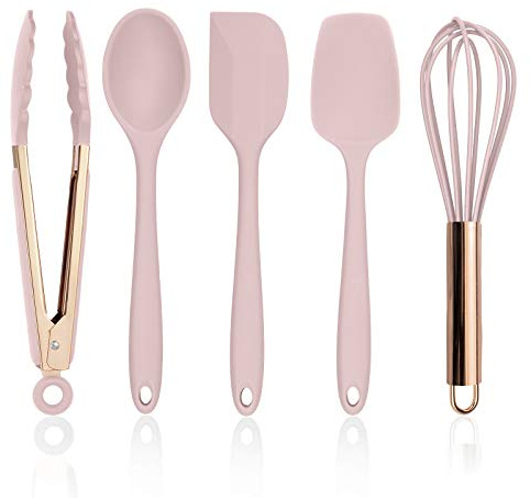 COOK WITH COLOR Silicone Cooking Utensils Set, Easy to Clean, for Nonstick Cookware, Kitchen Gadgets, Standard, Pink