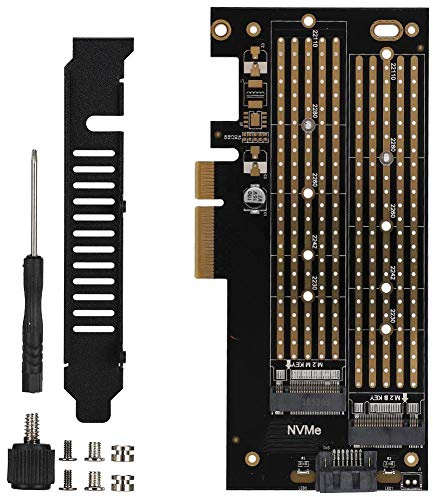 Diyeeni Dual M.2 PCIe Adapter, PCIe to M.2 SATA+NVMe Dual Disk Expansion Card for 2230/2242/2260/2280/22110 Size SSD