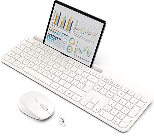TedGem Teclado y ratón inalámbrico para PC, kit teclado ratón inalámbrico, ratón ultra silencioso (blanco)