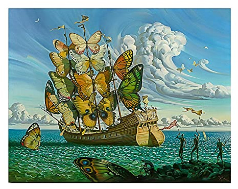LLNN Wandkunst, Salvador Dali Gemälde Schmetterling Schiff Wandbilder für Wohnzimmer Wohnkultur Gedruckte Gemälde - Bereit zum Aufhängen 40x60cm Mit Rahmen