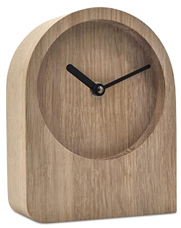 Natuhr Tischuhr Eiche Holzuhr - Dome - puristisch modern Massivholz (Eiche unbehandelt, Schwarze Zeiger - Funk Uhrwerk)