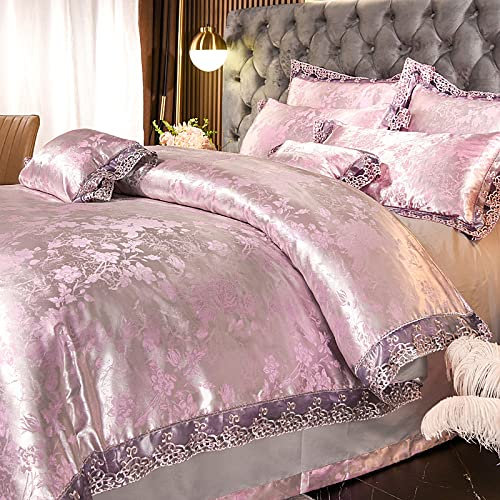 MAHPKYZ SeidenbettwäSche 135x200,LuxuriöSes Satin-Jacquard-BettwäSche-Set Bettbezug-Sets 4-Teiliger Bettbezug Bettlaken 2 KissenbezüGe Twin Queen King,N,200 * 230 cm (4 StüCk)
