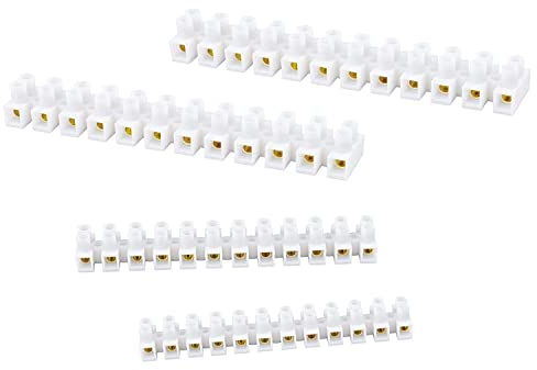 4 Pack of Clear Electrical Terminal Blocks - 3A 15A Dual Row 12 Position Wire Connectors, Flathead, Easy Attachment Holes, Multiple Outlet Connecting Design