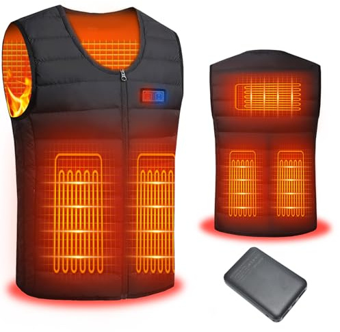 Mincoo Gilet Chauffant, Chauds Veste Chauffante Homme Femme avec 5V 10000 mAh Batterie, USB Veste Chauffante d'hiver pour Extérieur, Moto, Camping, Ski Extérieur Pêche et Randonnée,Noir,S