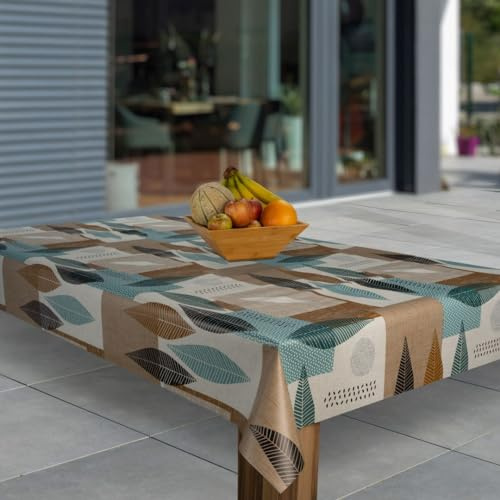 laro Wachstuch-Tischdecke Abwaschbar Garten-Tischdecke Wachstischdecke PVC Plastik-Tischdecken Eckig Meterware Wasserabweisend Abwischbar G03, Muster:Blätter Braun Blau Patchwork, Größe:140x220