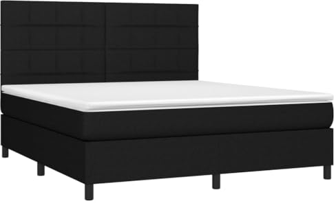 vidaXL Boxspringbett mit Matratze LED Doppelbett Bettgestell Bett Polsterbett Bettrahmen Lattenrost Hotelbett Schlafzimmerbett Schwarz 180x200cm Stoff