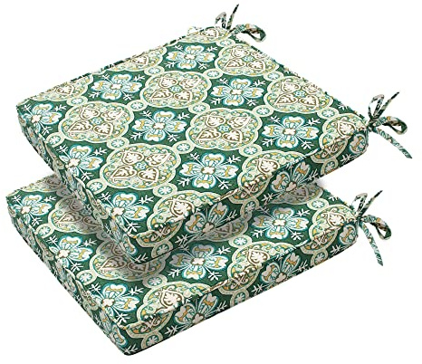 FUNHOME Patio Chair Cushions 18 x 18 x 2.5 Inch,Water-Resistant Outdoor Seat Cushions for Patio Furniture 2 Pack, Sqaure Chair Pads for Wicker Chair Seat, Green Medal