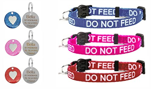 Katzenhalsband mit Sicherheitsschnalle, Glocke und personalisierbarer Herzmarke mit Gravur Do Not Feed, Rosa