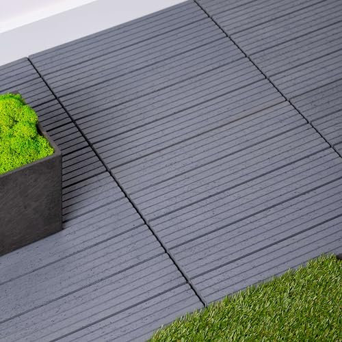 Nicoman Garden Decking Tiles Cosmopolitan Patio, Terrace, Hot Tub Deck Tiles | Interlocking Decking Tiles | Recycled | Cosmo Composite | Outdoor Drainage Deck Flooring (Light Grey, 30 x 30cm, 1x)