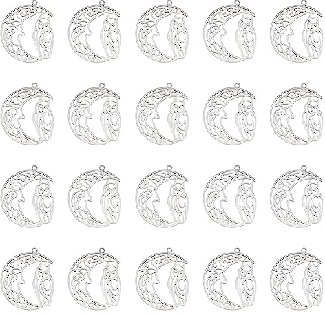 DICOSMETIC 20 Stück Mond Mit Eulen Charmes Hohl Celtics Mond Charmes Edelstahl Filigrane Anhänger Halbmond Charmes Halbmond Anhänger Für Die Schmuckherstellung Bohrung: 1.6 mm