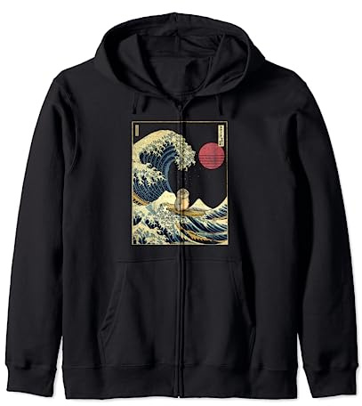Seal Japanese Kanagawa Wave Funny Surf Animal Zip Hoodie