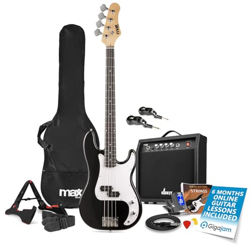 Max GigKit Wireless Beginner Bass Guitar Pack - Complete Starter Set with Full-Size Black Electric Bass Guitar, 40W Amplifier, Wireless System, Accessories & Online Lessons