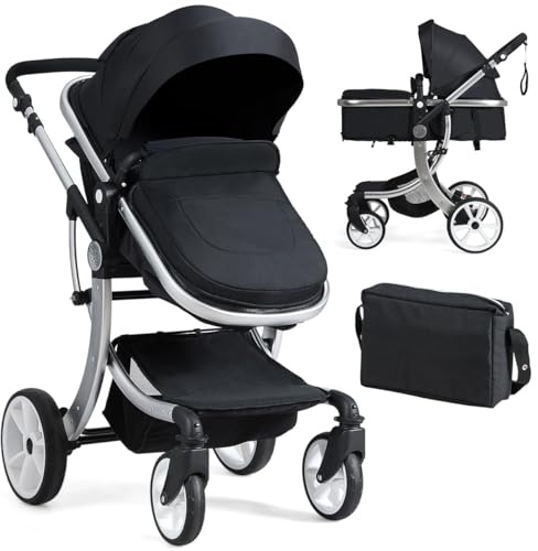 COSTWAY Baby Pushchair, Foldable Infant Stroller with Rain Cover, Mosquito Net, Carry Bag, Adjustable Backrest/Handle/Canopy, Convertible Buggy Pram for 0-3 Years (Black)