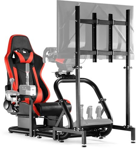 Anman Pro Racing Simulator Cockpit (Red Seat) with Monitor Stand Compatible with Logitech G25 G27 G29 G920 G923, for Thrustmaster T3PA TGT, for Fanatec Wheel, Pedal and Handbrake Not Included