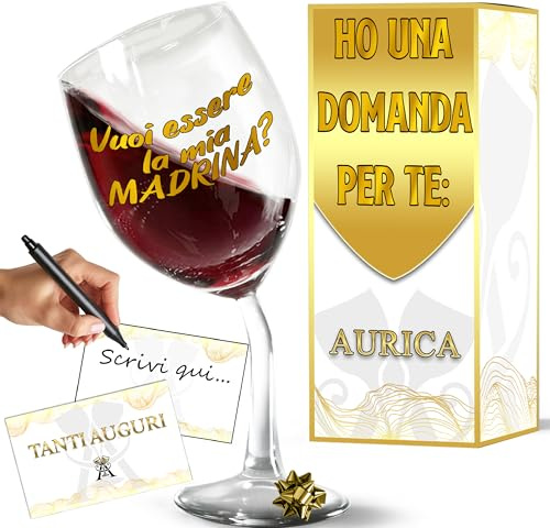 Aurìca Calice Vino Personalizzato Piegato “Vuoi Essere La Mia Madrina?” - Bicchiere 440ml - Un Regalo Originale Per Chiedere Alla Persona Speciale Di Diventare La Madrina Del Tuo Bambino