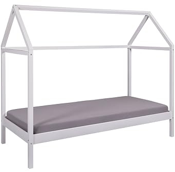 Inter Link - Cama Infantil 90 x 200 cm- Cama supletoria - Cama Juvenil - Pino Macizo - para niños y niñas - Lacado Blanco - No tóxico - Fácil Cuidado - Sun Road 90 x 200 cm