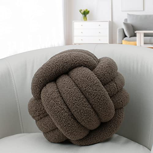IIQI Knot Pillow Ball, Aesthetic Imitation Plush Knot Ball Pillows Decorative Throw Pillows, Soft Home Decor Handmade Cushion (Light Brown 26,28cm)