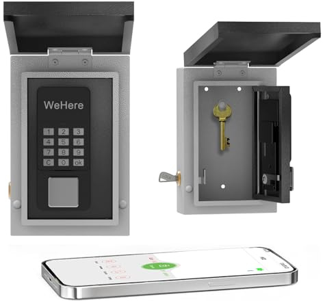WeHere Key Lock Box Wall Mount, OTP Share Half-Remote Unlock Smart LockBox for House Key, Key Safe Security Storage, APP/Permanent Password Unlock for House, Realty Business, Apartment, Store