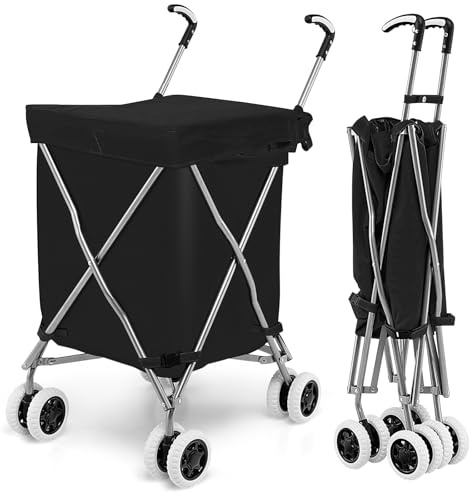 SOARS Einkaufstrolley, Einkaufswagen klappbar mit Rädern & Griff, Shopping Trolley mit Abnehmbarer Oxford Tasche, Einkaufstasche bis 50 kg belastbar (Schwarz)