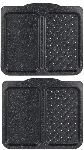 Salter COMBO-9013 Megastone 40 cm Split Baking Tray – 2 Pack, Non-Stick Oven Tray with 2 Compartments for Multipurpose Cooking, Durable Carbon Steel Ovenware, Easy to Clean, Oven Safe Up to 220°C