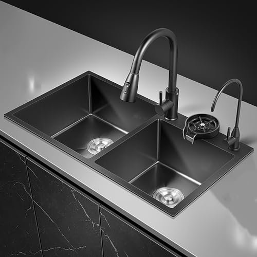 Waschbecken, Küchenspüle, Doppelwaschbecken; Edelstahlspüle, Barspül; Geeignet for mittlere und große Küchen, ideal for die Zubereitung und Reinigung von Speisen und Getränken (Size : 80x45cm(31.49x1