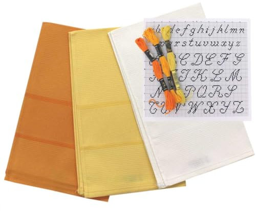 hobbymio.it 3 Pezzi di Strofinacci da Cucina da Ricamare a Punto Croce con 3 Matassine di filo e Schema Ricamo, Set di 3 Canovacci con Tela Aida + 3 Matassine di filo + 1 Schema Alfabeto (MIX 1)