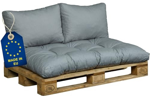 NYVI Palettenkissen Set NYVILounge - Wasserabweisend & UV-fest - Premium Outdoor Palettenauflagen - 3-teiliges Set 1x Sitzkissen 120x80 cm & 2X Rückenlehne 60x40 cm - DIY Paletten Lounge - Hellgrau