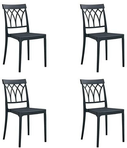 Totò Piccinni Sedia CASTLE in polipropilene in fibra di vetro design impilabile (Nero, 4)