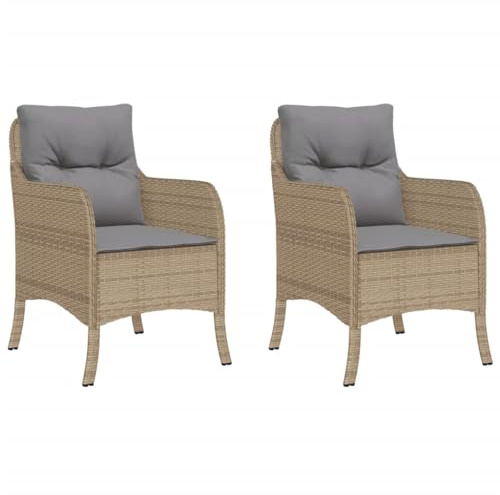 vidaXL Gartenstuhl mit Kissen 2 STK., Sessel für den Außenbereich, Gartensessel mit pulverbeschichtetem Stahlrahmen, Terrassensessel Outdoor Stuhl, Beigemischung Poly Rattan