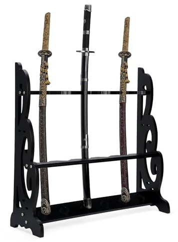 lukar Schwert-Ständer mit 6 Ebenen, vertikales Schwertregal, Bodenstehend, großer Schwertständer, Katana-Halter aus Holz, japanischer Samurai-Schwerthalter