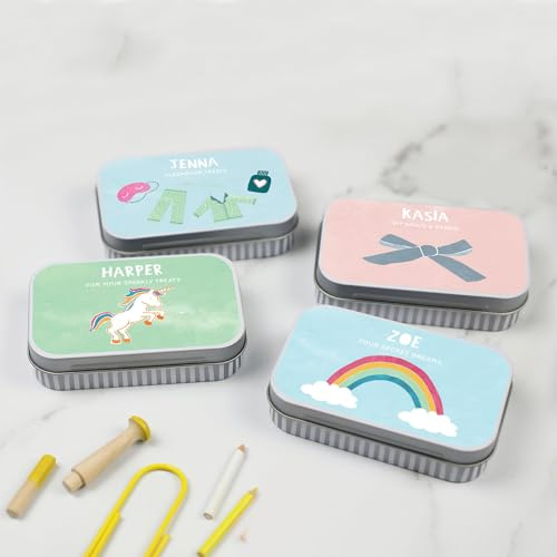 COTTON TWIST Kids Personalised & Themed Keepsake Tins - Children Lightweight Gift Present Rectangular - Pastel Edit