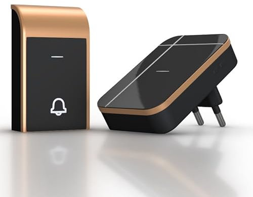 Sonnette sans Fil CA Noire et dorée, Sonnette Auto-alimentée de Porte, Sonnette extérieure sans Fil étanche, Sonnette de 36 mélodies, 3 Niveaux de Volume