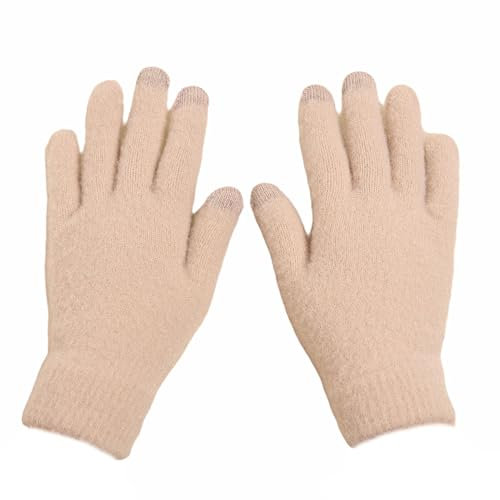 BESTORI Winter Strickhandschuhe Warm Touchscreen Handschuhe Winddicht Skifahren Radfahren Winterhandschuhe für Herren und Damen, Beige