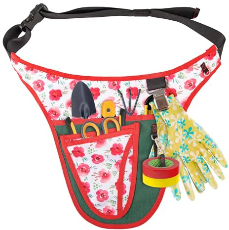 Garden Tool Belt,Gardening Tool Belt for Women,Tool Organizer Belt Pouch,Gardening Gifts for Women,Womens Tool Belt Bag,Garden Waist Bag Hanging Pouch,Belt Apron, Flower, 28.47 x 33cm