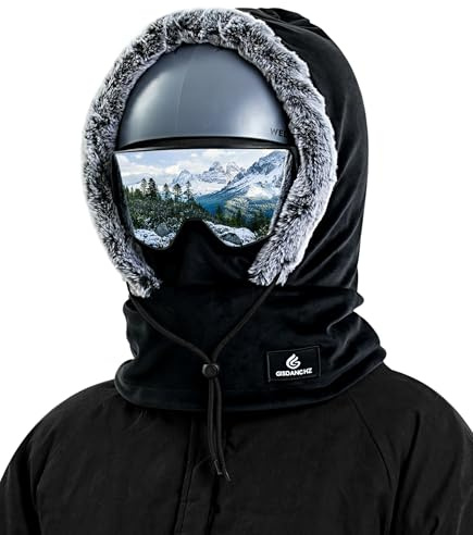 Gisdanchz Passamontagna Sci Moto Scaldacollo Uomo Donna Invernale Balaclava Ski Mask Pile Lana Cappello Berretto Sciarpa Maschera Passamontagna Snowboard Nero