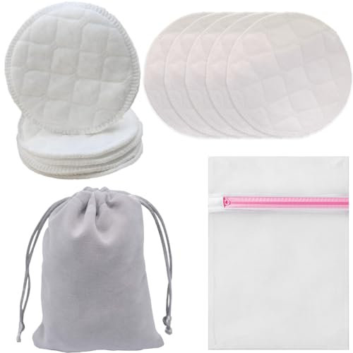 KOLZEMV 10 Piezas Reutilizable Orgánico Bambú Algodón Almohadillas de Lactancia - discos lactancia, Lavable Amamantamiento Almohadillas Muy Absorbente E hipoalergénico con Bolsa de lavandería