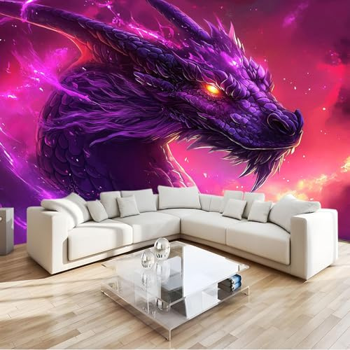 Fototapete Rot-Lila Drache Tapete Wandtapete Wanddeko Design 200x140 cm Mustertapete Wand Dekoration Wohnzimmer Schlafzimmer Büro Flur