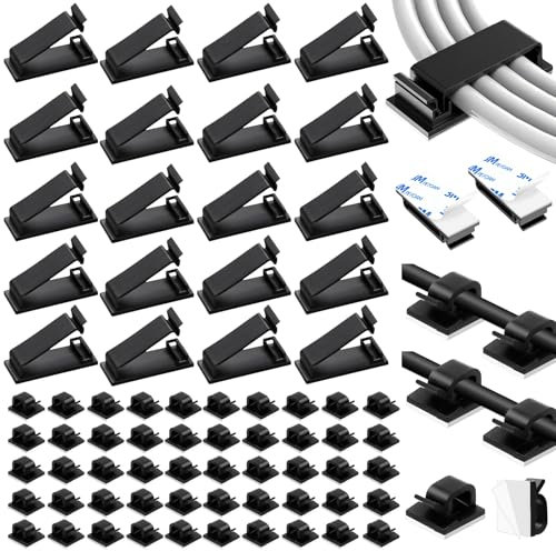 70pcs Kabelhalter, 50Pcs kleine Kabel-Management selbstklebend 20 Pcs große Kabel-Organisator, neue Kabel-Clips Kabelklemmen für Haus, Büro, Indoor, Outdoor (Black)