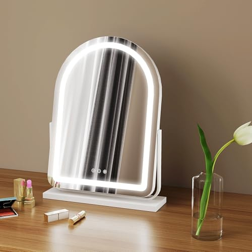 HOMCOM LED Vanity Mirror w/Lights 33 x 44.5cm Dressing Table Mirror White | Lighted, 360 Degree Rotation, 3 Colour, Touch Screen, Bedroom, Dressing Room