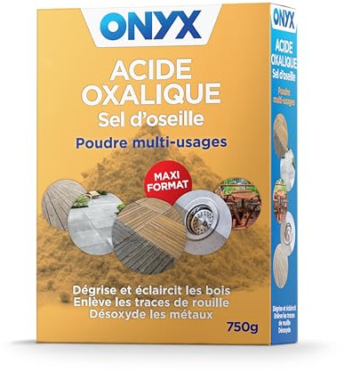 Onyx - Acide Oxalique, Sel d’Oseille - Dégrisant Bois, Blanchissant - 750g | Poudre Multi-Usage, Dégrise et Éclaircit les bois, Supprime la Rouille, Désoxyde Cuivres et Métaux - Fabriqué en France
