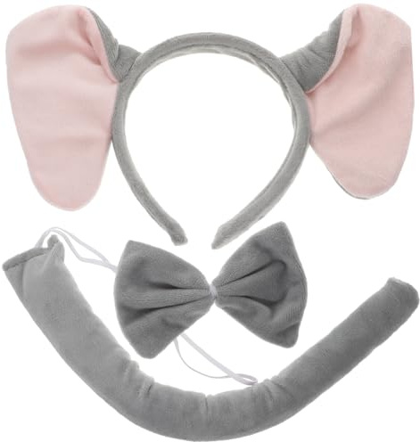 Beaupretty Realistic Elephant Ear Headband for Women Adult Elephant Tail Costume Accessory Bow Tie Comfortable for Halloween and Zoo Parties