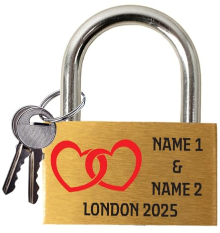 Personalized Engraved Love Lock - Wedding & Anniversary Ceremony Gift - Custom Padlock Couples Name Linked Hearts Romantic Bridge Keepsake (Linked Hearts)