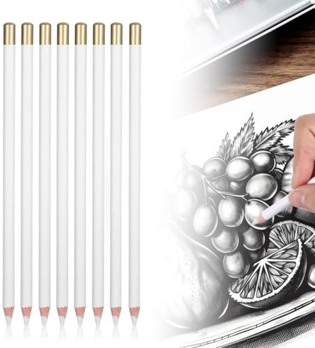 KEQAR Set di 8 Pezzi, Accessori Artistici per Dettagli Fini e Schizzi di Transizione, Penna Gomma, Illustrazione, Pittura, Design a Forma di Matitone, Cancellare con Precisione, Gomme (Bianco)
