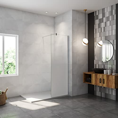 AICA paroi de douche à l'italienne 70x200cm Modèle Brume, avec barre de stabilisation 90cm en carré, paroi douche fixe en 8mm verre de sécurité